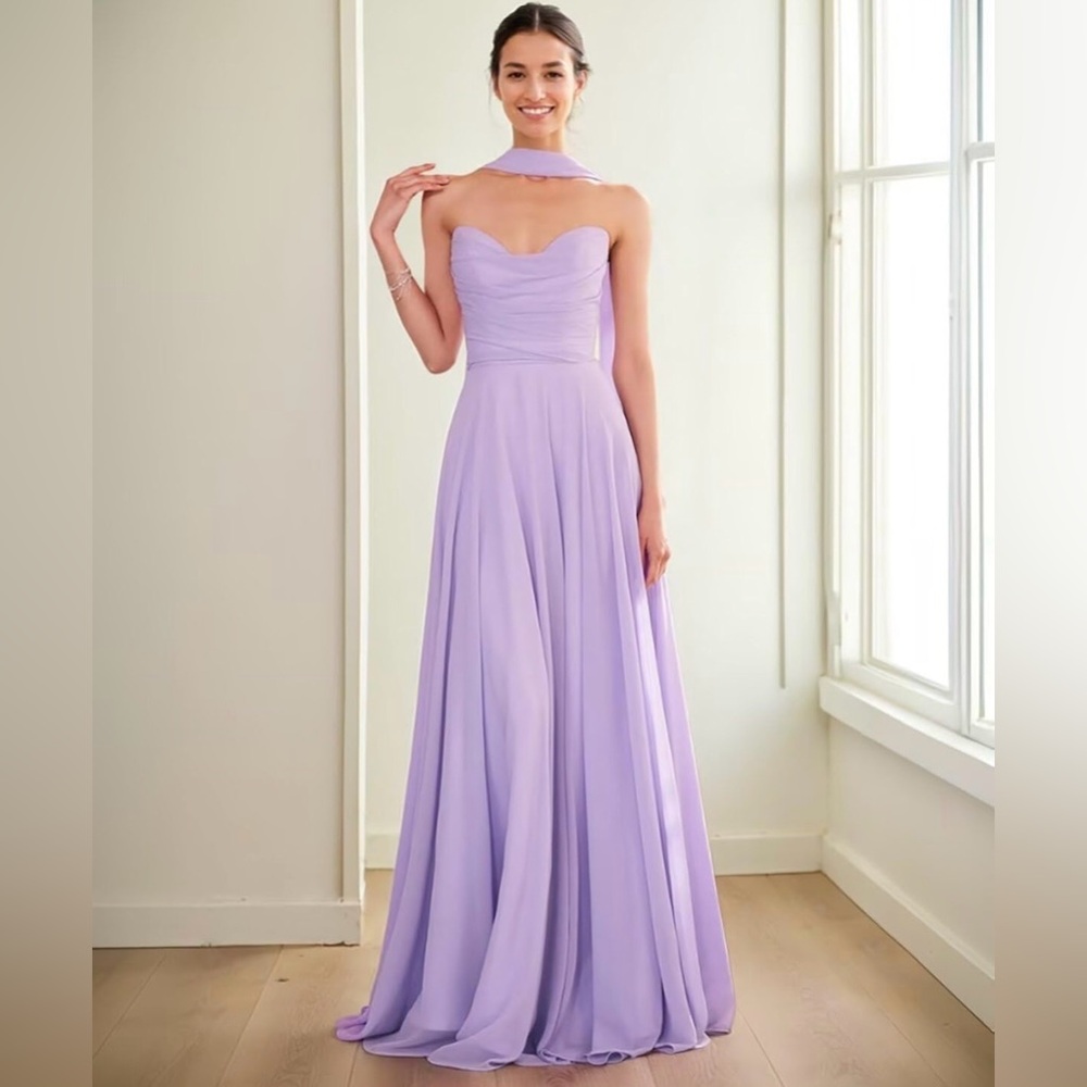 A Line Strapless Chiffon Evening Sweetheart Formal Long Elegant Gown - Picture 2 of 13